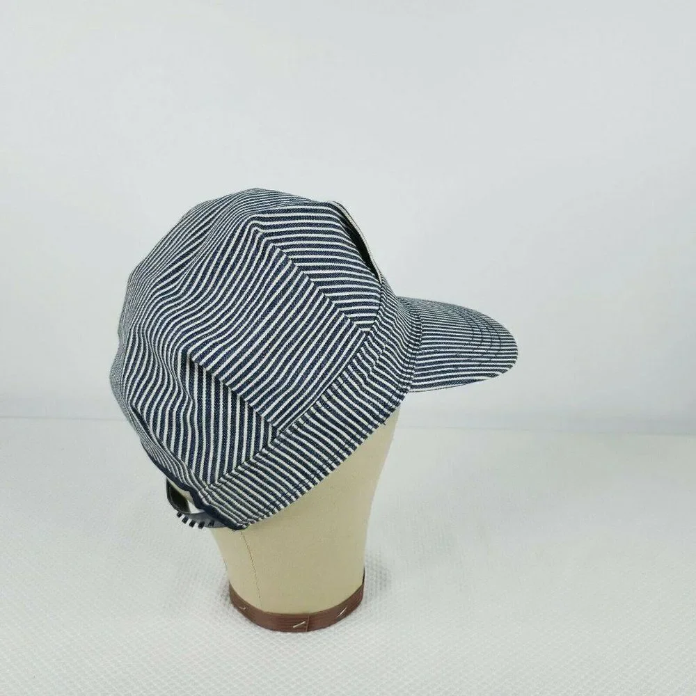 Vintage Engineer Train Conductor Hat Cap Blue White Striped Snapback Made USA